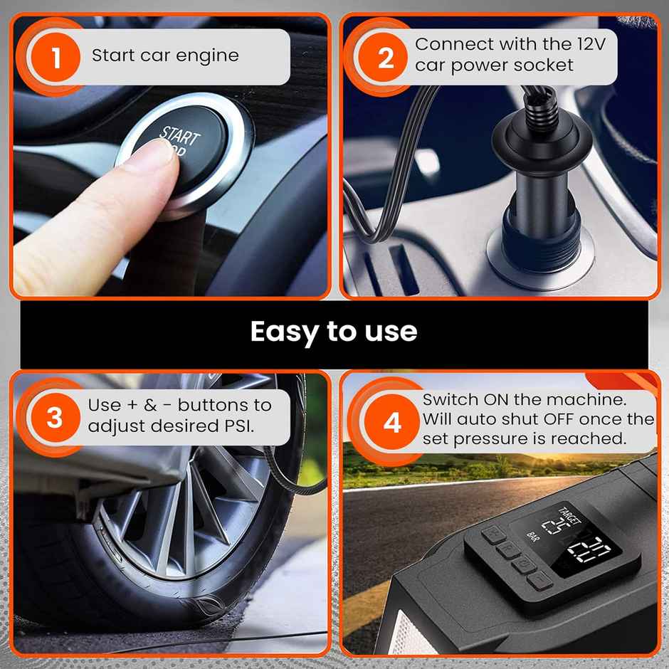 Agaro Digital Portable Tyre Inflator, 12V Dc/230V Ac, 150 Psi, 165W, Digital Display For Car & Bike