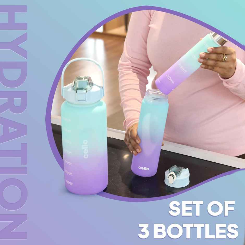 Cello All Day Large Water Bottle, Sea Green | 310ml, 790ml, 2.85 L | Leakproof, Lightweight