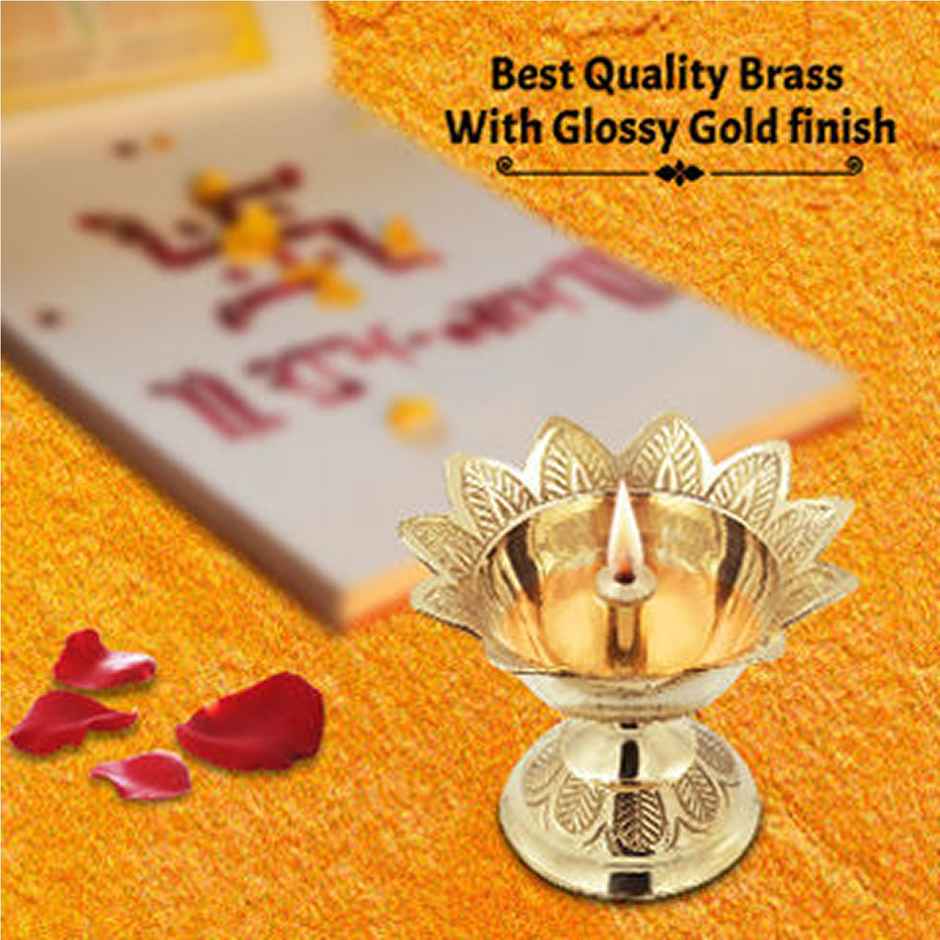 Nitya Devdas Deep Size: 4 | Golden | Traditional | Brass | Brass Diya | Shubhkart