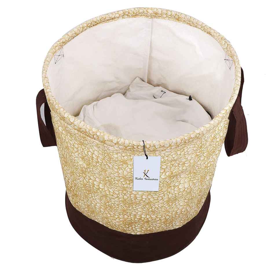 Kuber Industries Canvas 45 Liter Metalic Printed Waterproof Laundry Bag/Hamper With Handles|Brown