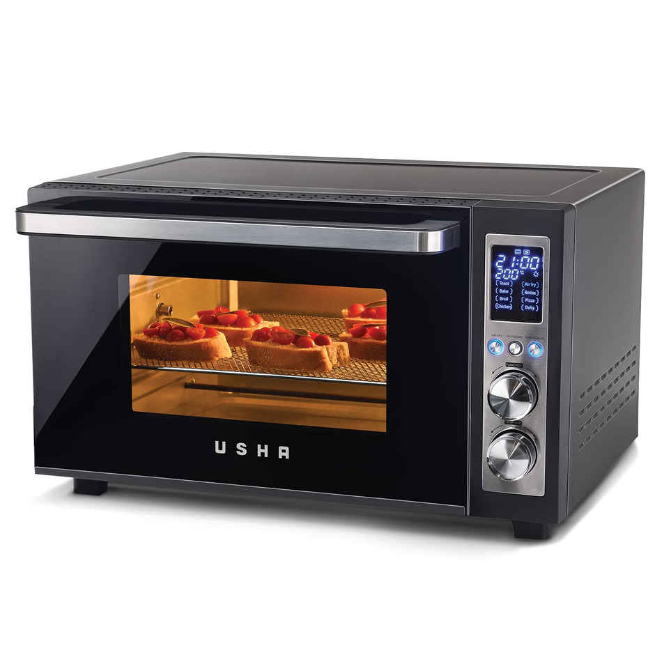 Usha Oven Toaster Griller 30L (Stay On Feature, Air Fryer Mode, 360 Degree Convection Tray, Black)