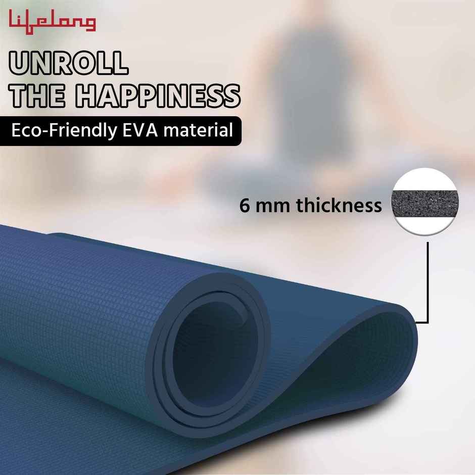 Lifelong 6mm Yoga Mat with Carry Strap for Gym & Home Workout | Blue