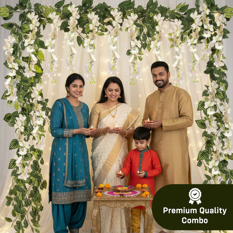 White Net Backdrop Curtain with Wisteria Decoration for Wedding Festival | Party Propz