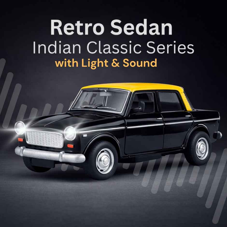 Race n Roll Light & Sound Retro Sedan Toy Car Pull Back Vehicle Fia Black