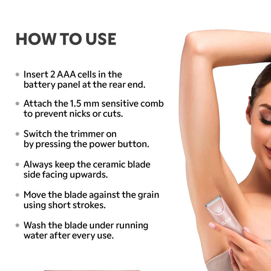Zlade Women's Summer Intimate Hair Removal Trimmer | Bikini Line, Underarms, Body Hair | Waterproof