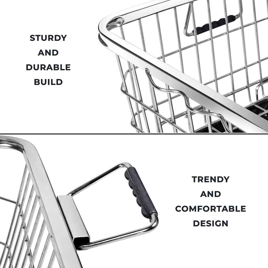 Plantex Stainless Steel Dish Drainer Basket for Kitchen Utensils - Chrome Finish