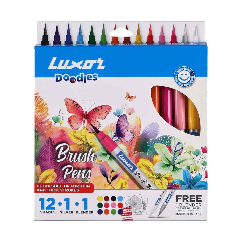 Luxor Doodles Brush Colour Shades with Silver & Blender Pen