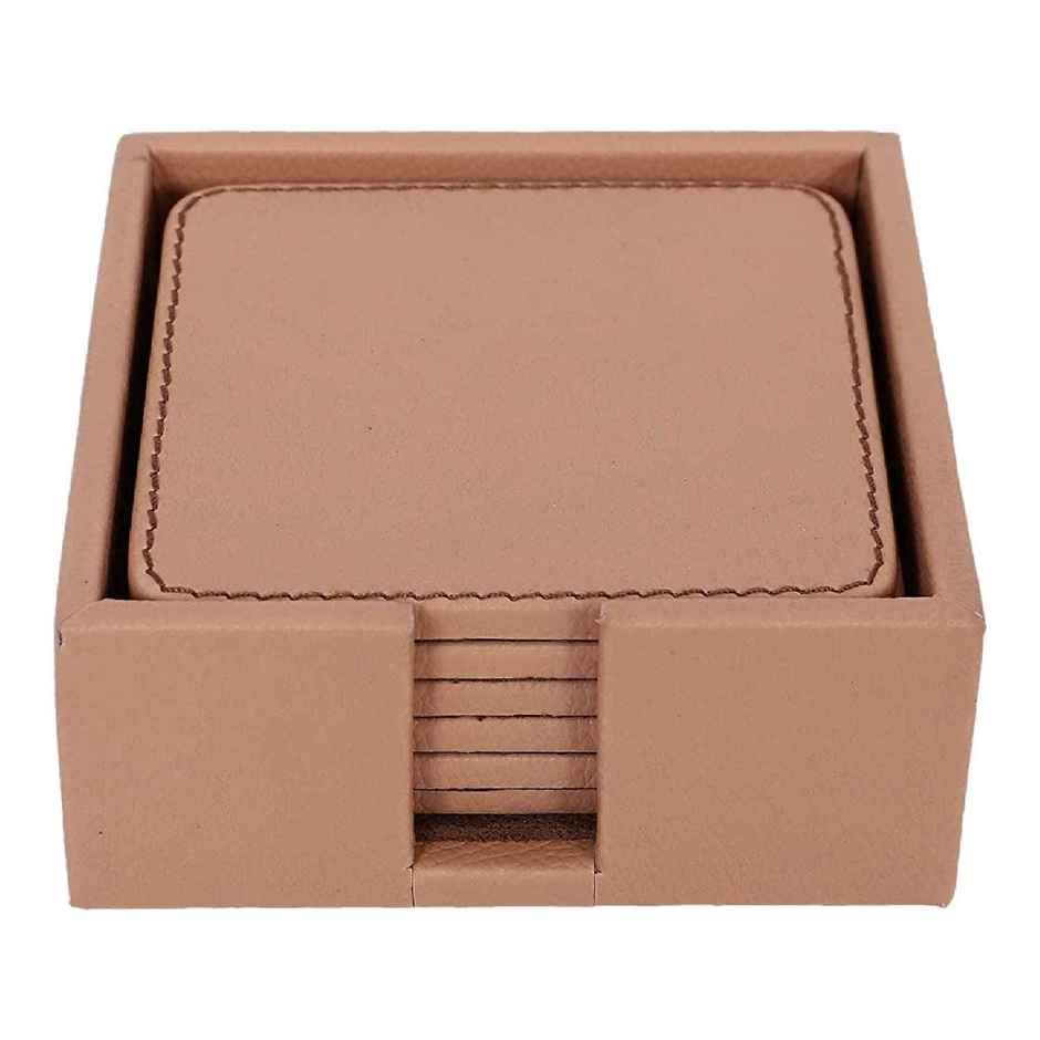 Kuber Industries Tea Coaster|Soft Leather Heat Insulation Tabletop Coasters Set of 6 | Light Brown