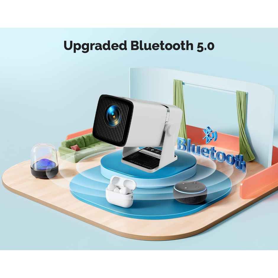 WZATCO Yuva Go Android 13.0 Smart Projector, 1080P & 4K Support, Rotatable Design, Auto & 4D Keystone with Netflix, Prime etc, WiFi 6 & BT, Screen Mirroring, ARC, 720P Native - White