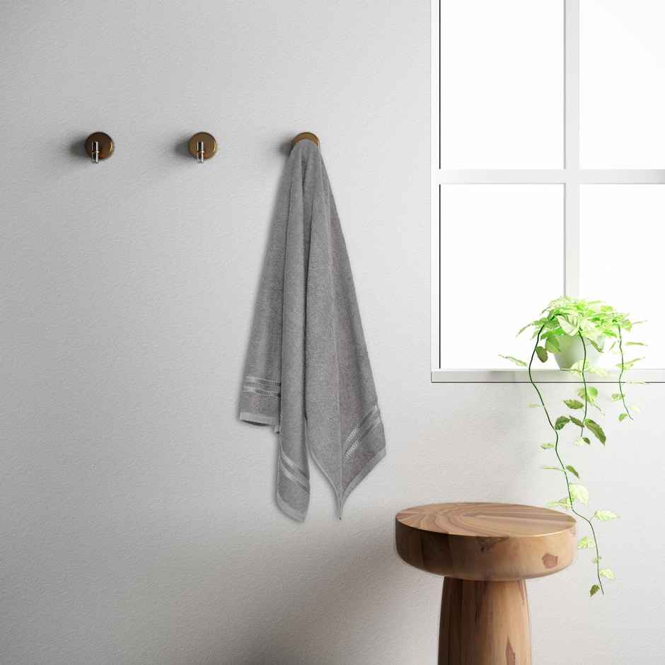Welspun 100% Cotton Large (70 Cm X 137 Cm) | 380 Gsm Dobby Solid Bath Towel (Grey)- Quik Dry