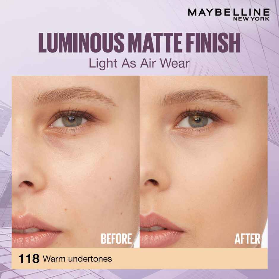 Maybelline Super Stay Lumi Matte Foundation 30H Longwear Light As Air, 128