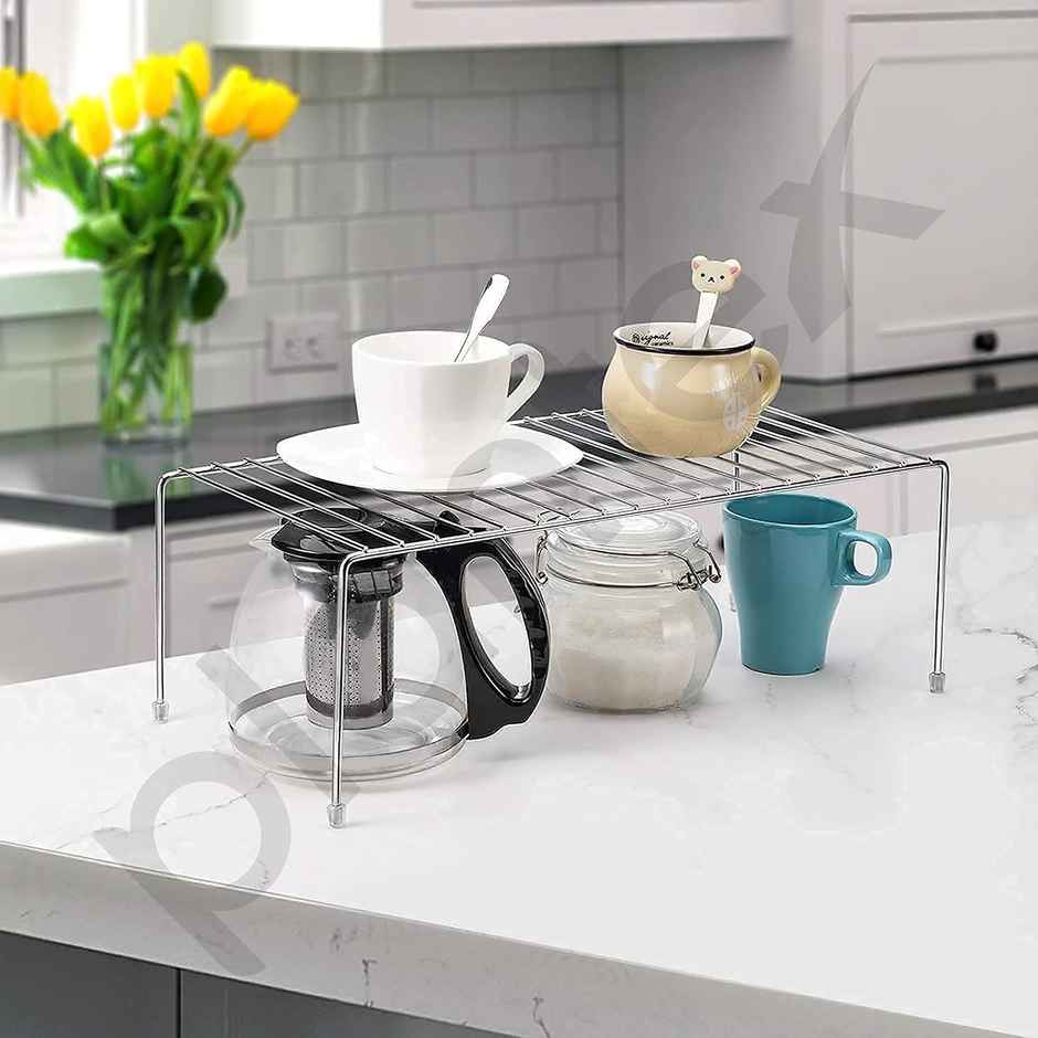 Plantex Stainless Steel Cabinet Shelf Divider for Kitchen Storage - Chrome Finish