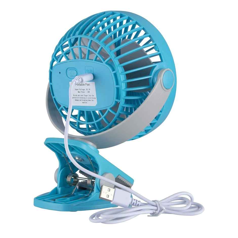 Bajaj Pygmy Mini Fan 110MM | USB Charging | Multi-Clip Function | Rechargeable | 4-Hr Back-up, Blue