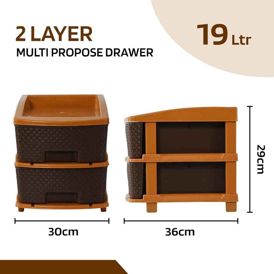 Kuber Industries Modular 2-Layer & 19 L Plastic Drawer Storage Organiser | Chocolate Brown