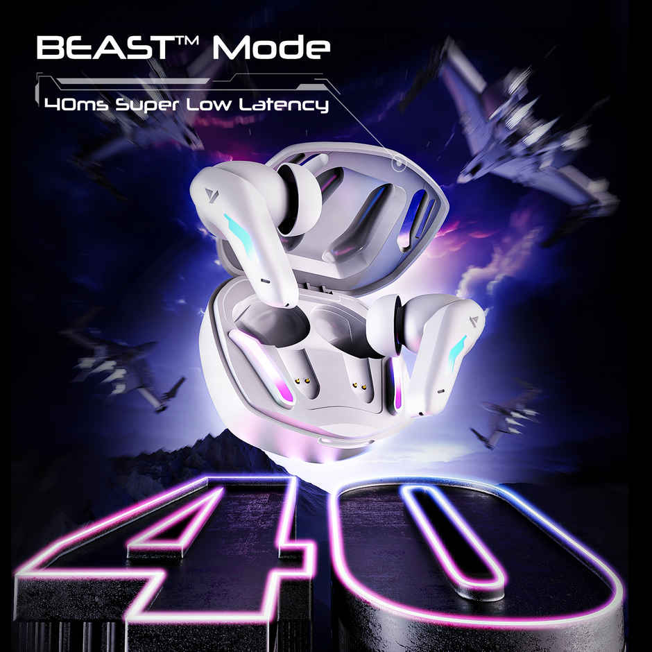 boAt Immortal 100 TWS Earbuds with Beast Mode(40ms Low Latency), 30 HRS Playback & RGB LEDs Bluetooth - White