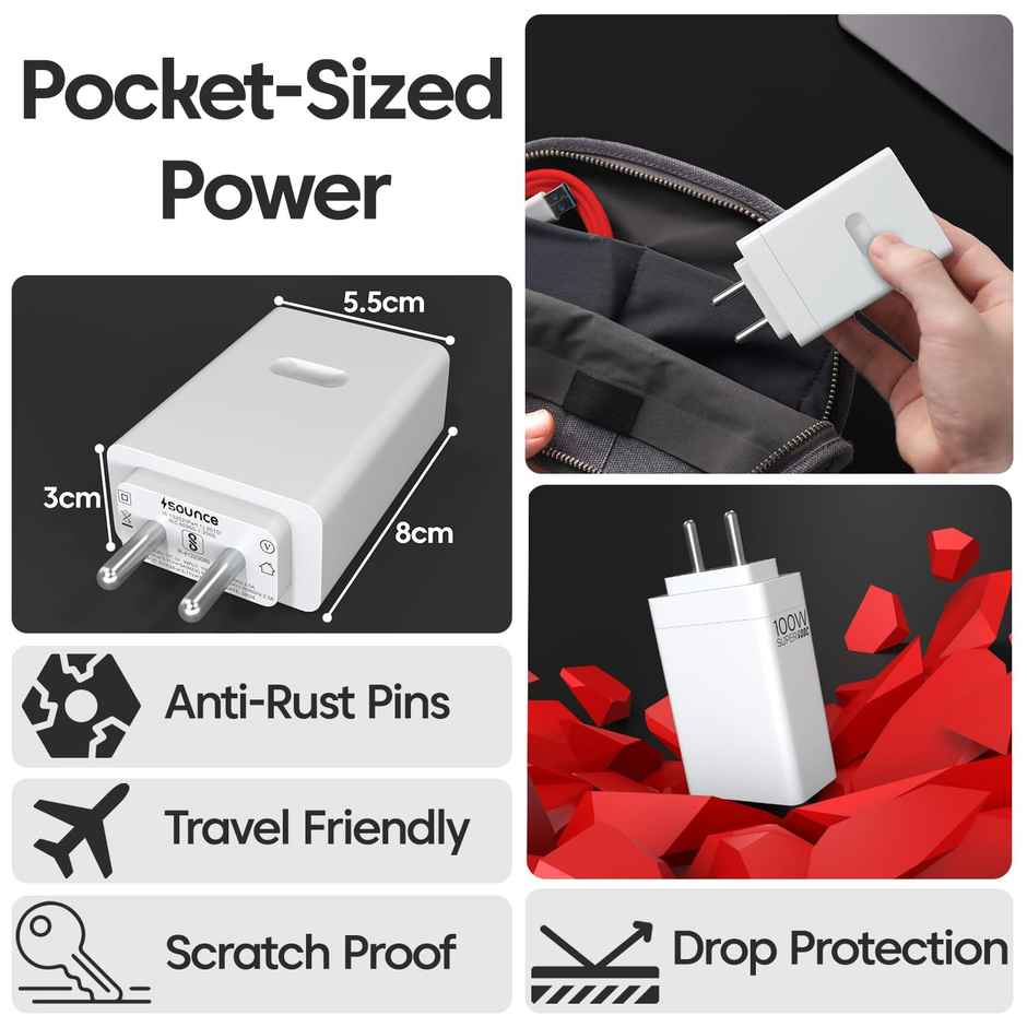 Sounce OnePlus SuperVOOC 100W Ultra Fast Charger & USB to C Dash Cable, White