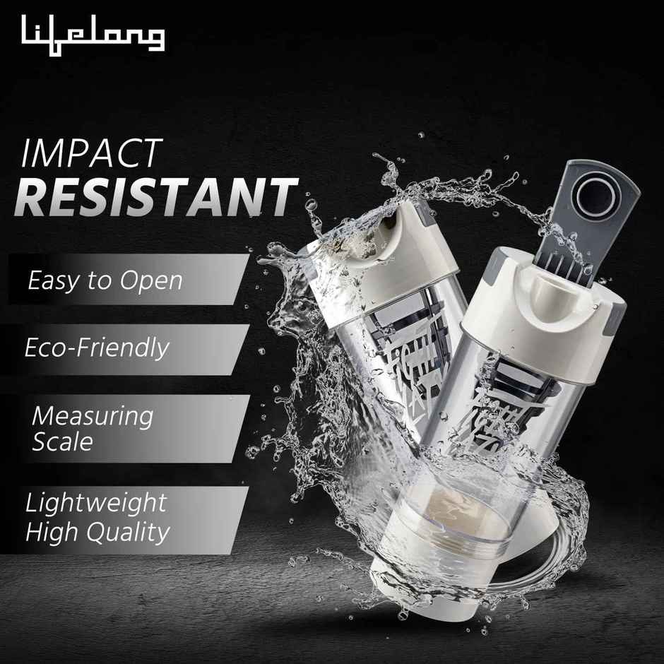 Lifelong Gym Shaker Bottle with Storage Compartment | White | 500 ml