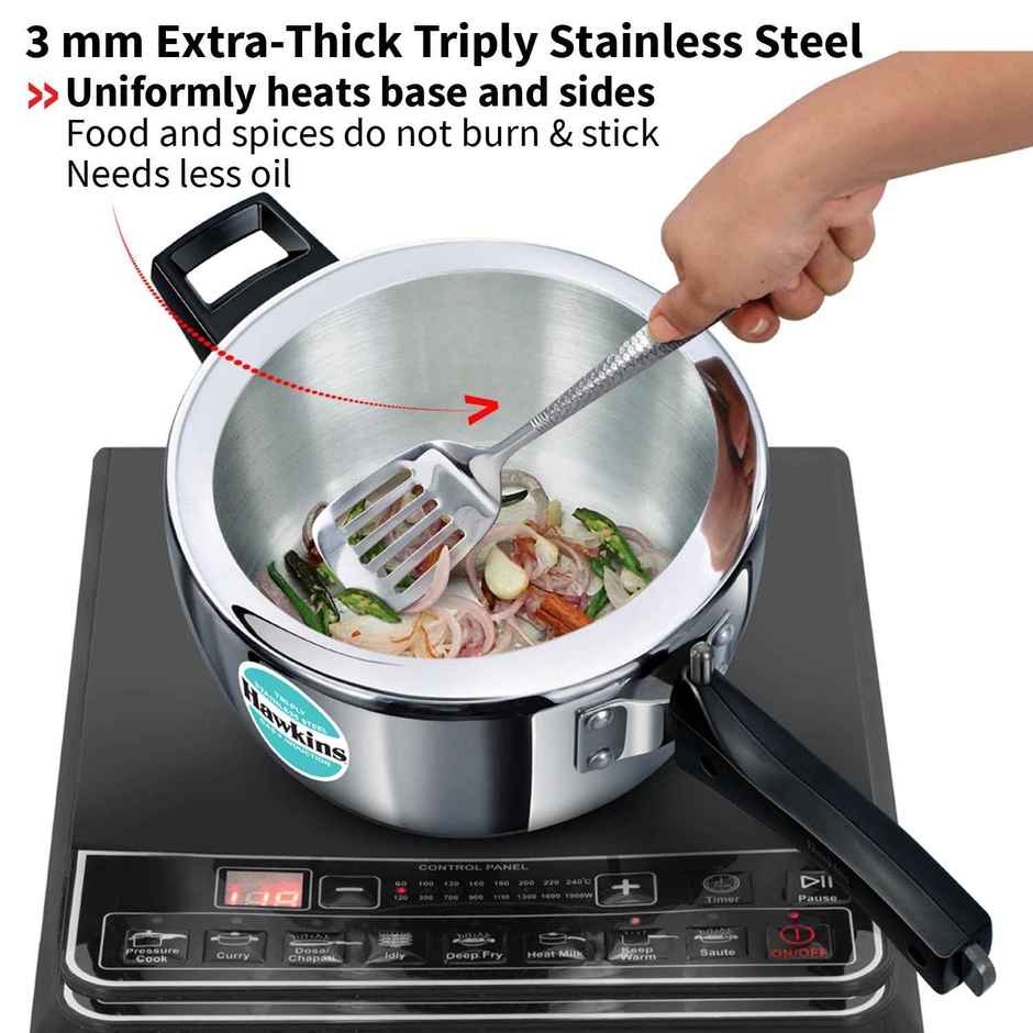 Hawkins 3.5 Litre Triply Stainless Steel Pressure Cooker, Inner Lid Cooker, Silver (Hsst35)