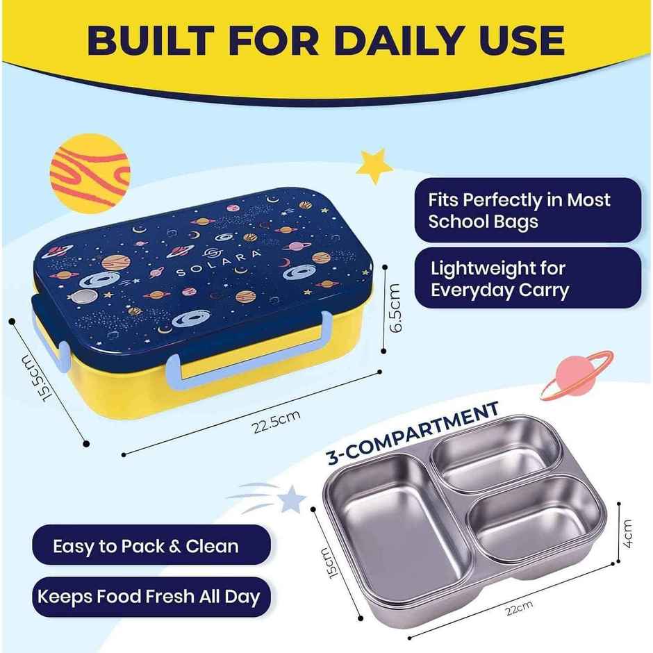 SOLARA Premium Stainless Steel Lunch Box for Kids, Leak Proof | Tiffin Box for Boys & Girls | Galaxy