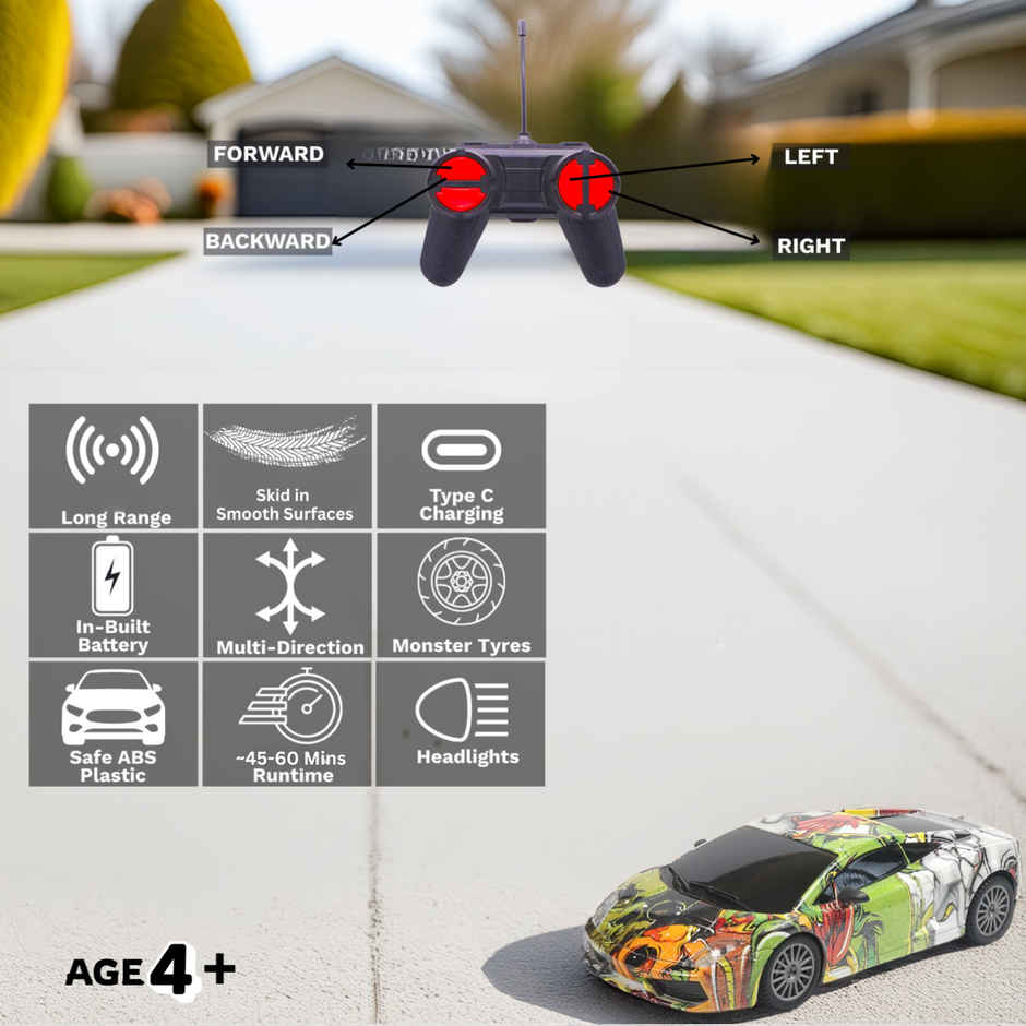 Race N Roll 1:24 Rechargeable Hi Speed Mini Remote Control Car - Lam Graffiti
