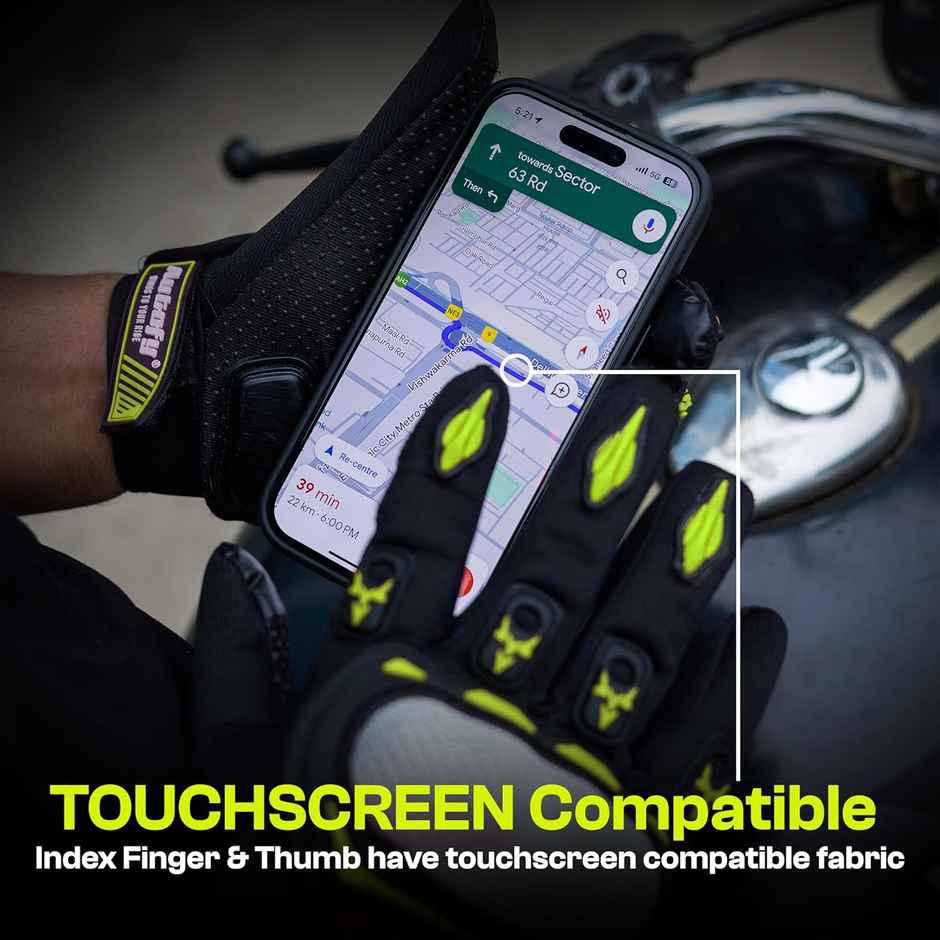 Autofy Fantom Bike Riding Black & Green Gloves Knuckle Protection | Size: XXL