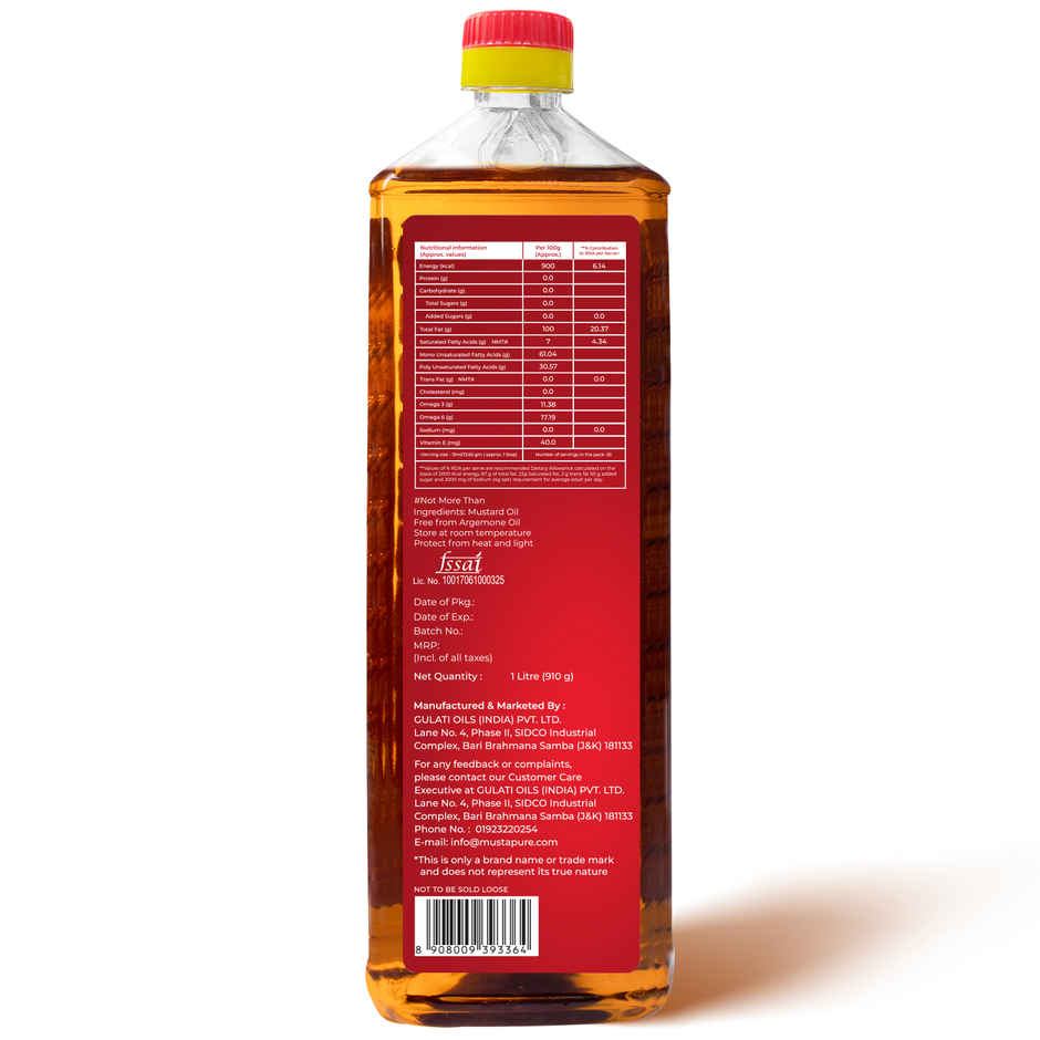MustaPure Kachi Ghani Mustard Oil (Cold Pressed) | Pure & Natural | Cooking Oil | Bottle