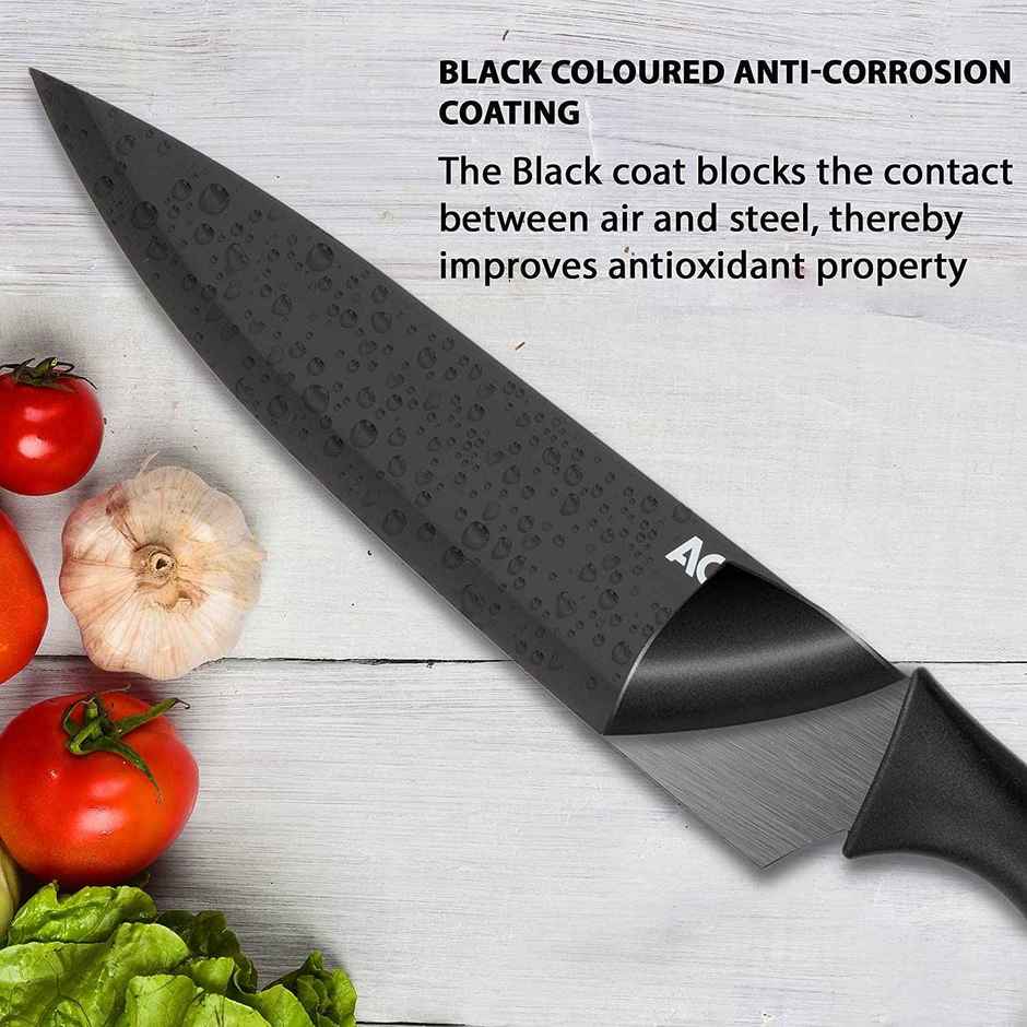 Agaro Royal 6 Pcs Kitchen Knife Set With Covers, High Carbon Stainless Steel Black Colour Coated