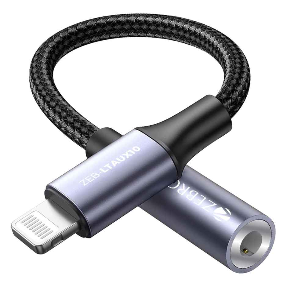 Zebronics LTAux10, Lightning to 3.5 mm Converter, Built-in DAC Chip, Braided Cable