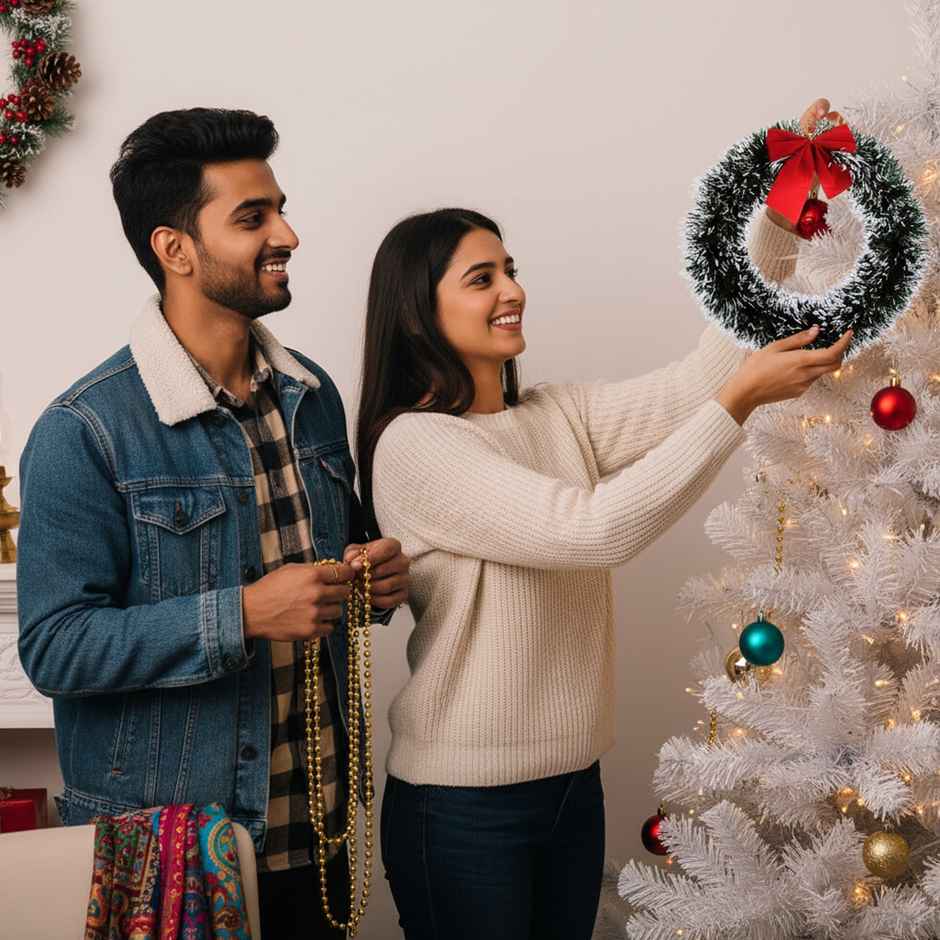 Artificial Christmas Wreath & Garland for Front Door and Wall Decoration | Party Propz