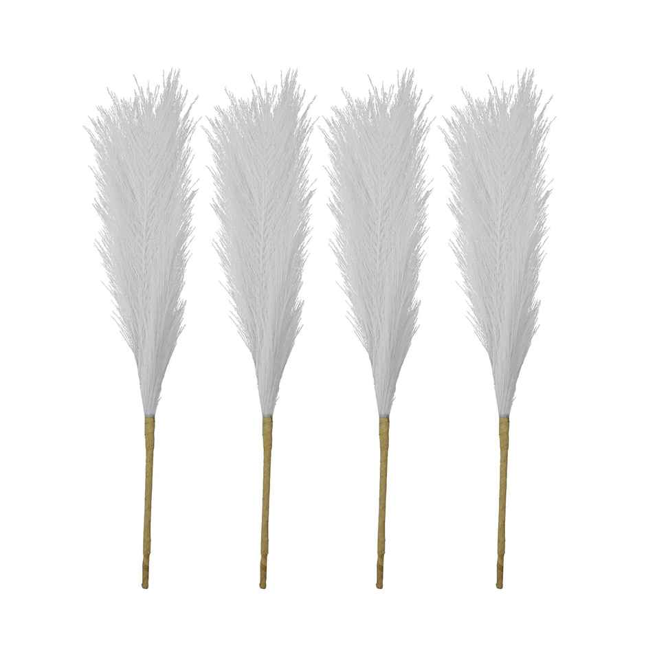 Tied Ribbons Set of 4 Fluffy Pampas Grass Artificial Flower (White, 45.7 Cm)