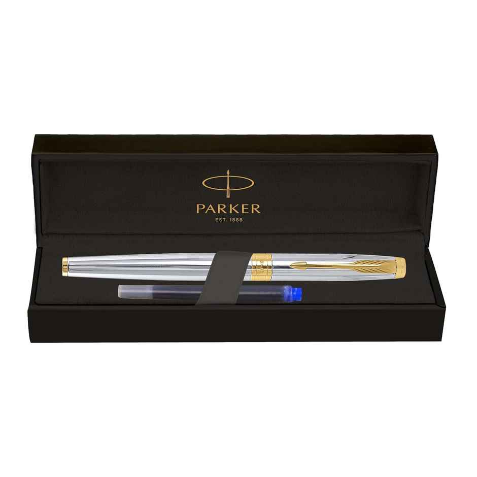 Parker Aster Shiny Chrome | Gold Trim | Fountain Pen - Medium Nib