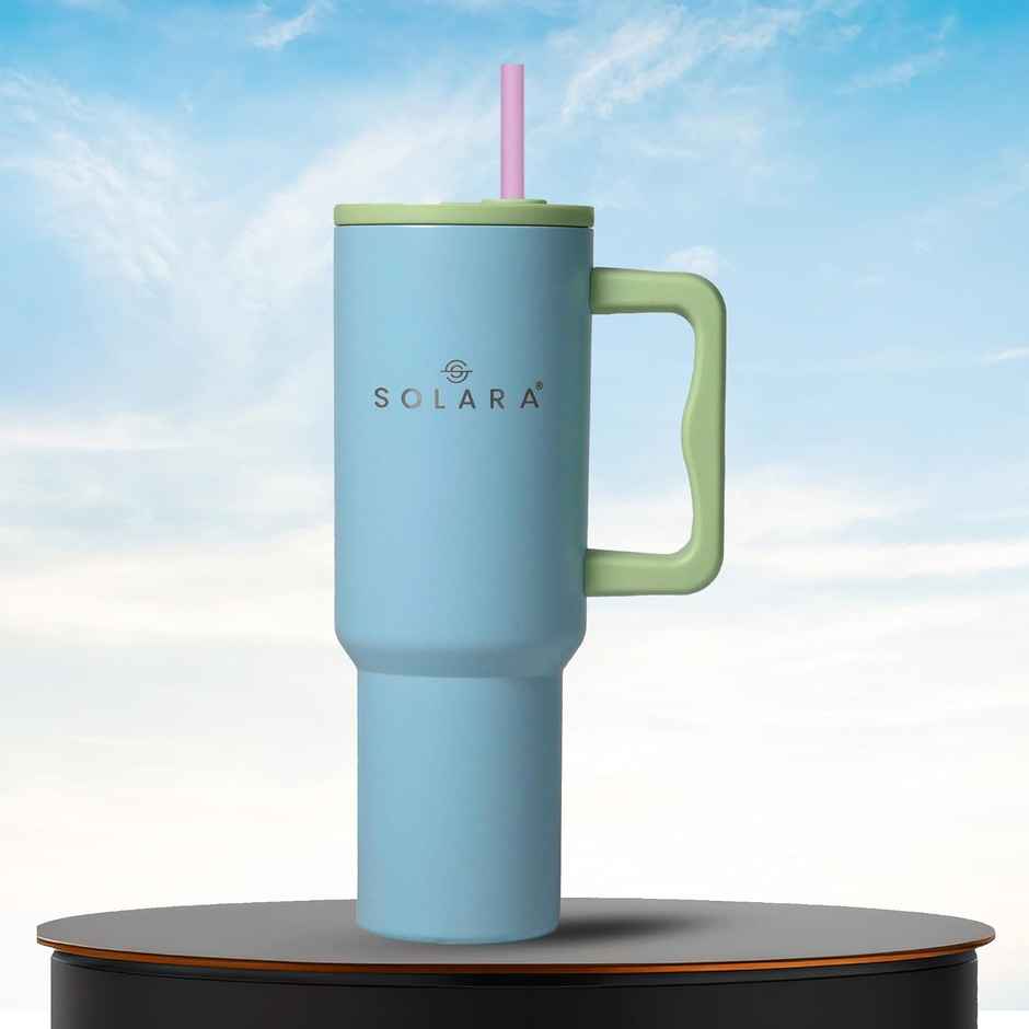 Solara Echo Insulated Tumbler Bottle with Lid and 2 Straws | Blue Hawaii - 1.2 L