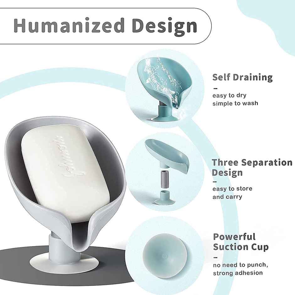 Perpetual Plastic Leaf-Shaped Double Layer Soap Dish Holder, 2 Pcs for Bathroom & Kitchen