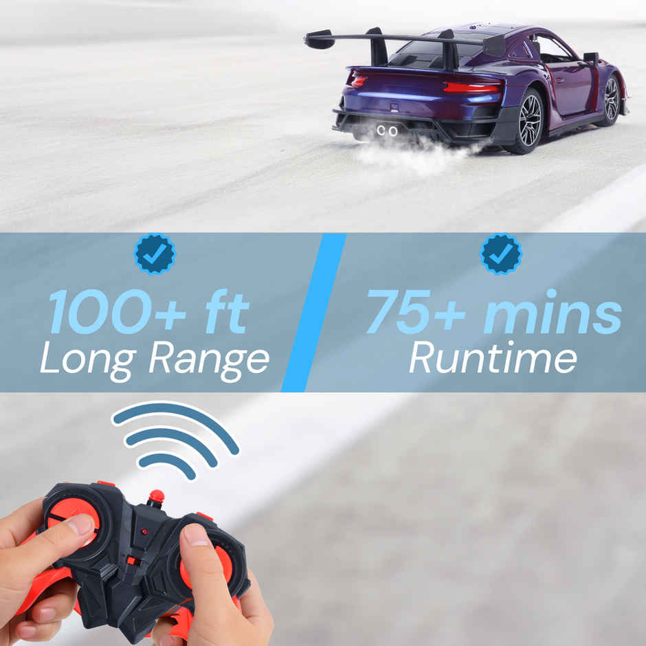 Race n Roll RC Door Opening Car | 1200mAh | 100+ft Range | Drift | Por Twin Blue