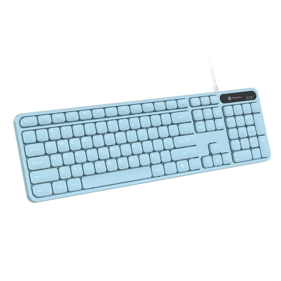 Portronics Ki-Pad 3 USB Wired Keyboard with Large Keycaps, Noise-Free Typing, Fn Multimedia Hotkeys, Full-Size Layout with Num Pad, Ergonomic Design, 1.5m USB Cable, for Laptop, PC, Mac - Blue