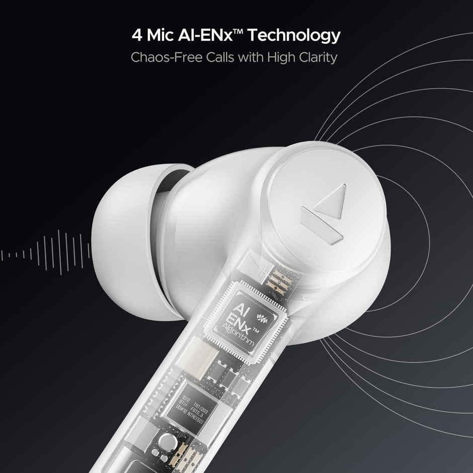 boAt Airdopes 300 TWS in Ear Earbuds with mic Cinematic Spatial Audio, 50HRS Battery, 4Mic AI ENx, Fast Charge, App Support, Low Latency, IPX4, v5.3 Bluetooth - Chrome White