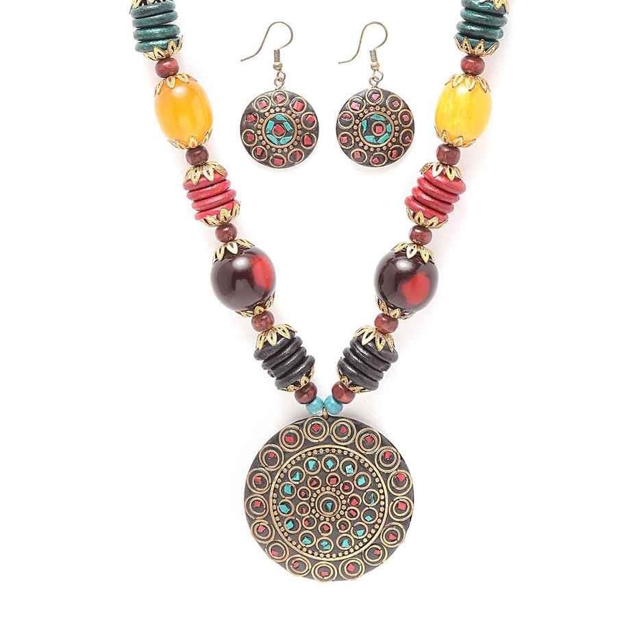 Shining Diva Fashion Stylish Traditional Tibetan Pendant Necklace Jewellery Set for Women | 13208s