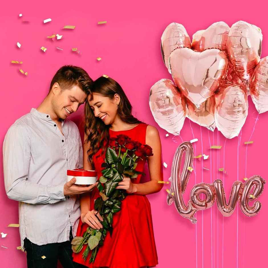 Rose Gold Love Foil Balloons for Decoration | Pack of 6 | Party Propz