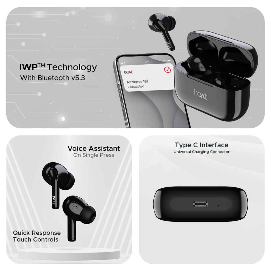 boAt Airdopes 163 TWS Earbuds w/ 40H Playtime, ASAP Charge , 13mm Drivers & ENx Tech (Pebble Black)
