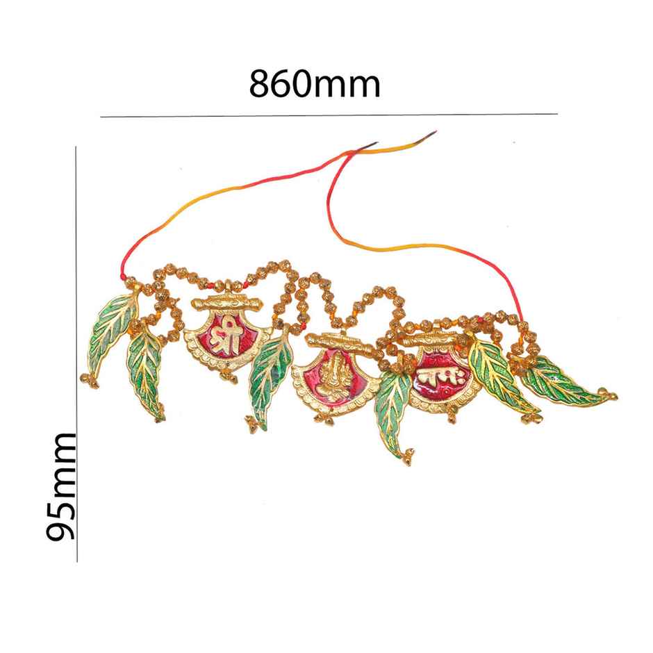 Ganesh With Beads & Mango Leaf Toran | Red & Green | Devnidhii