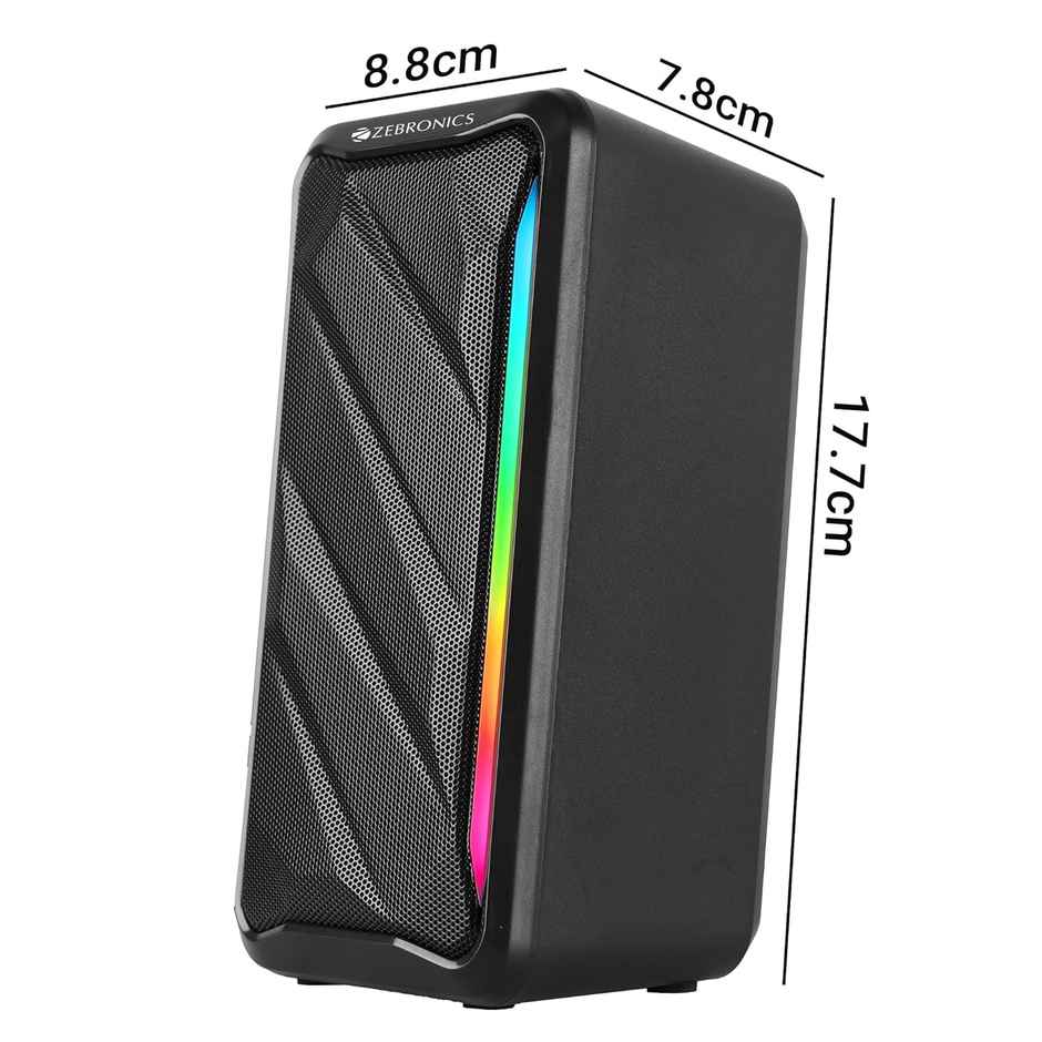 Zebronics Igloo 2 | 2.0 Speakers | 10 W | RGB LED | USB Powered | AUX | Volume Control Pod | Black