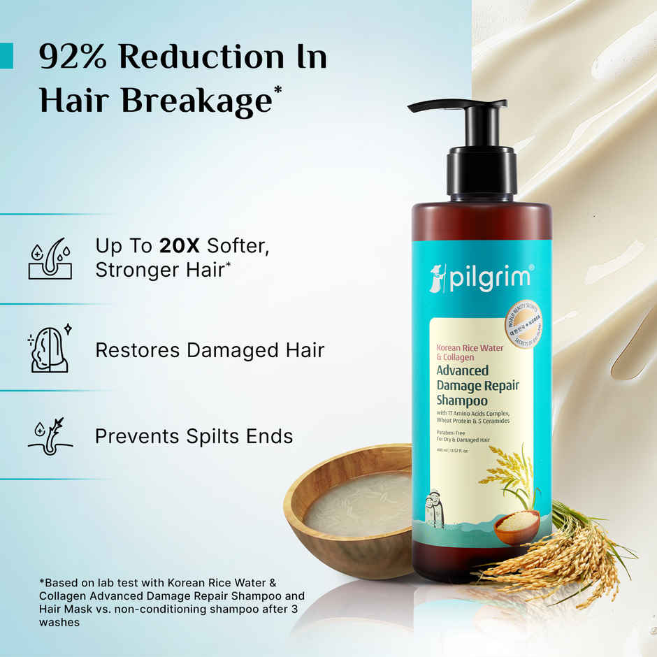Pilgrim Korean Rice Water & Collagen Advanced Repair Shampoo for Damaged Hair