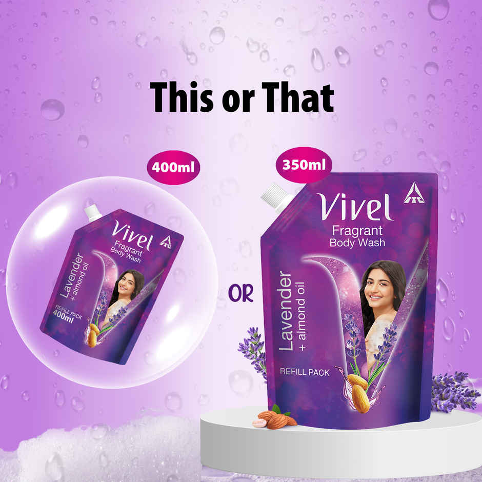 Vivel Body Wash Lavender & Almond Oil Shower Creme Liquid Refill Pouch