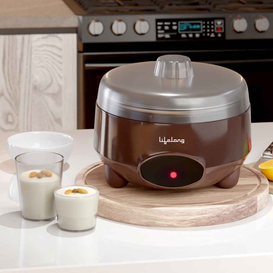 Lifelong LLECM09 Yogurt & Curd Maker for Home, 1 Litre Automatic Curd Maker with Auto Temperature Regulation, 304 Stainless Steel Container - Brown