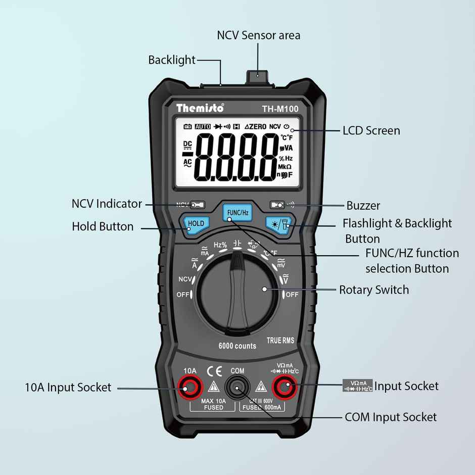 Themisto Ac/Dc Current, Autorange Digital Multimeter (Black) (Th-M100)