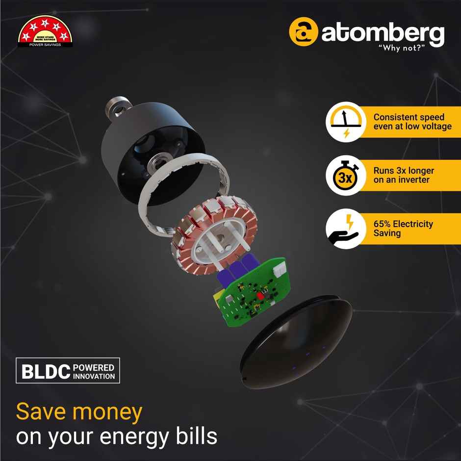 Atomberg Efficio Alpha BLDC Ceiling Fan,1200mm,Remote Control,BEE 5 Star,LED Indicators,Gloss Brown