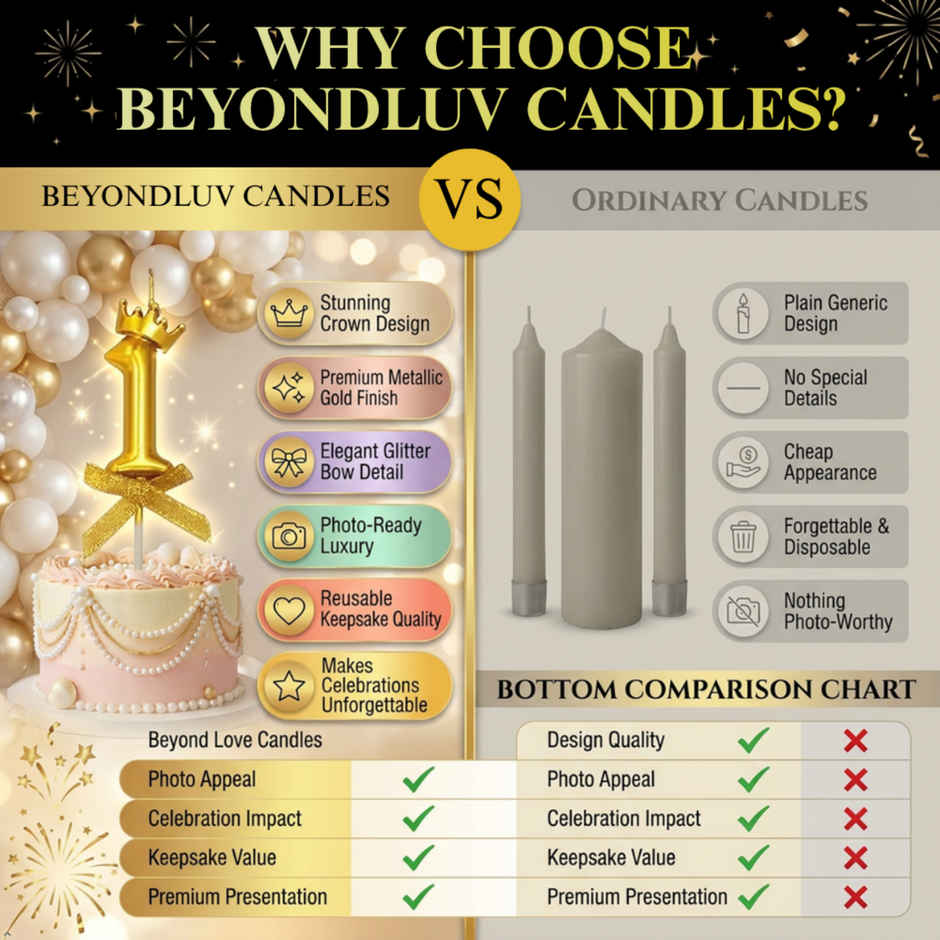 BeyondLuv Candles for Kids Birthday Party 1 Golden Number Candle With Crown