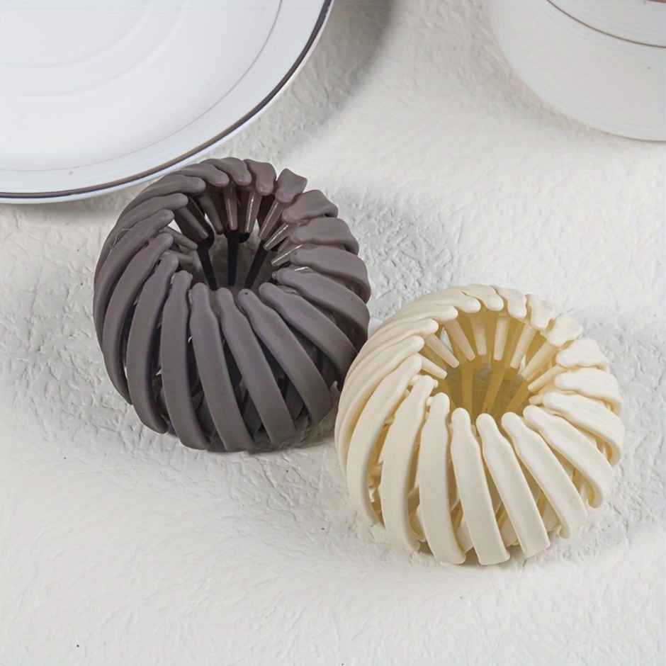 Chronex 2 Pcs Matte Bird's Nest Hair Claw Set | Expandable Ponytail & Bun Maker For Women