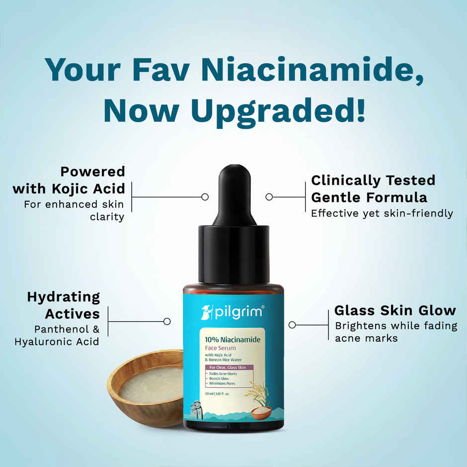 Pilgrim 10% Niacinamide Face Serum with Kojic Acid for Acne Marks, Clear & Glowing Skin