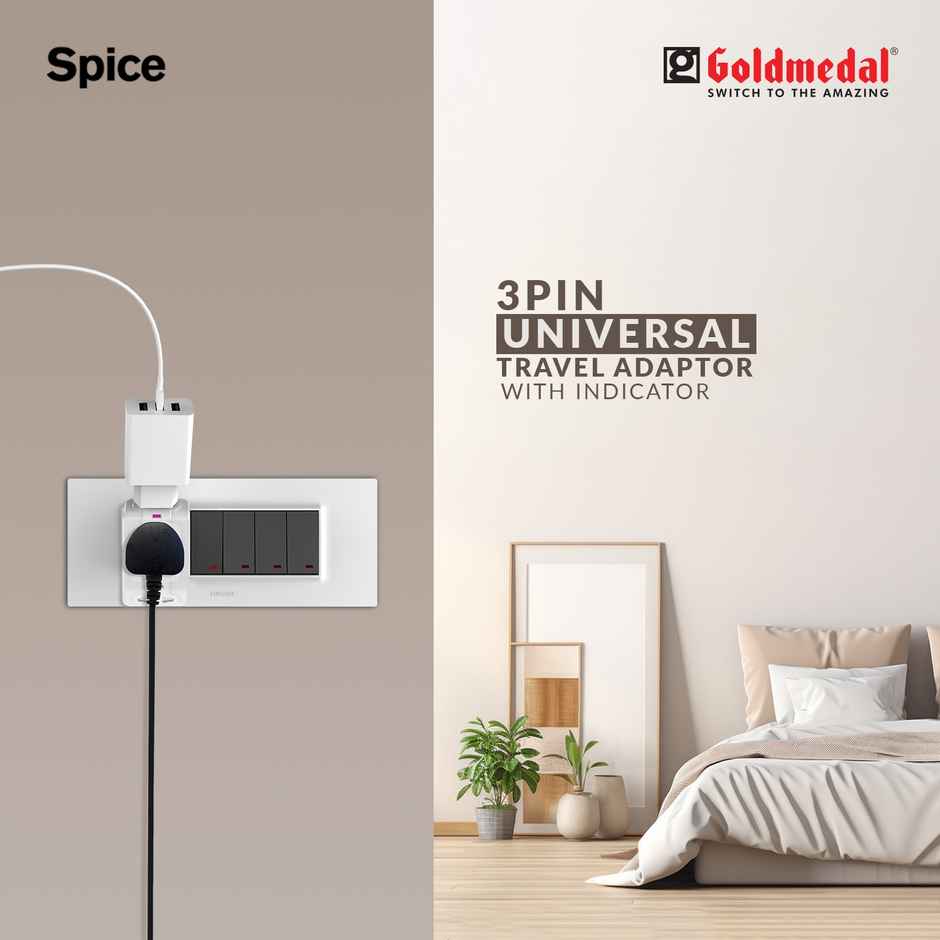 Gold Medal Spice 3 Pin 240V Multi Plug Socket | 10 Amp Adaptor with LED Indicator | Supports 2-Pin&3-Pin Plugs | Multiplug for Home&Office( Laptop/Mobile charger)
